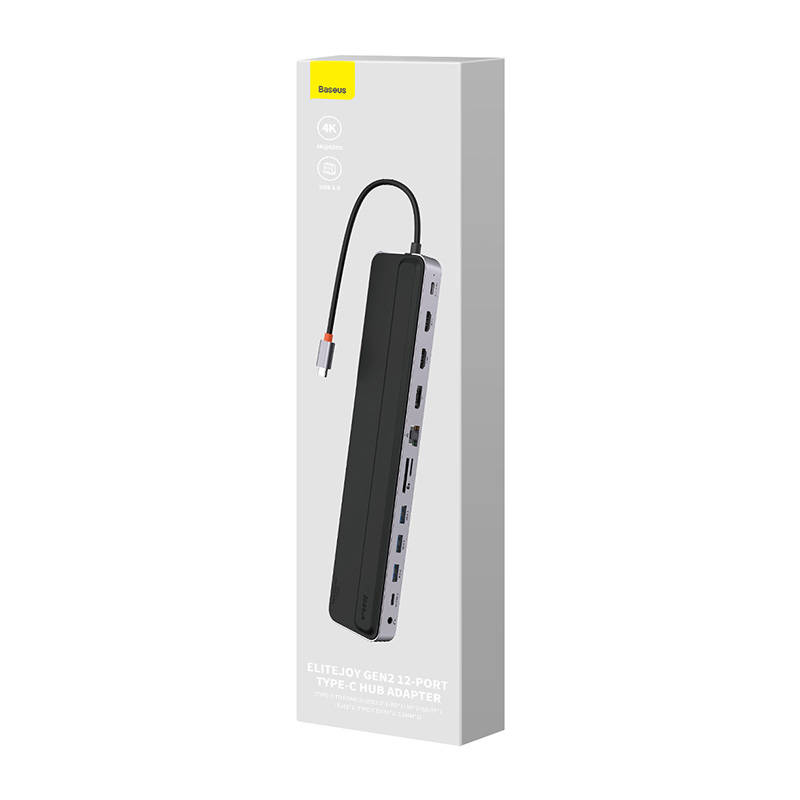 Baseus EliteJoy Gen2 12 az 1-ben HUB, USB-C + 2xHDMI + 3xUSB 3.0 + PD + DP + SD/TF + RJ45 + USB-C + 3.5mm (sötétszürke)