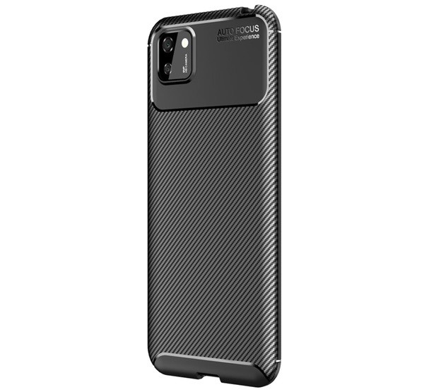 Szilikon telefonvédő (közepesen ütésálló, légpárnás sarok, karbon minta) FEKETE [Honor 9S]