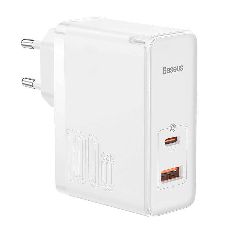 Baseus GaN5 Pro USB-C + USB-A fali töltő 100W  +1m USB-C kábel fehér (CCGP090202)