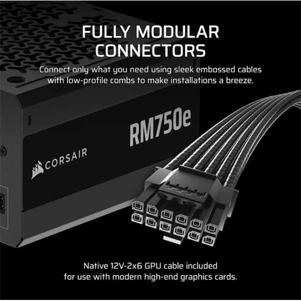 CORSAIR Moduláris RM750e 750W 12cm ATX 3.1 PCIe 5.1 BOX Cybenetics Gold Tápegység