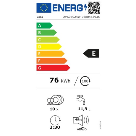 Beko DVS05024W 10  terítékes keskeny mosogatógép