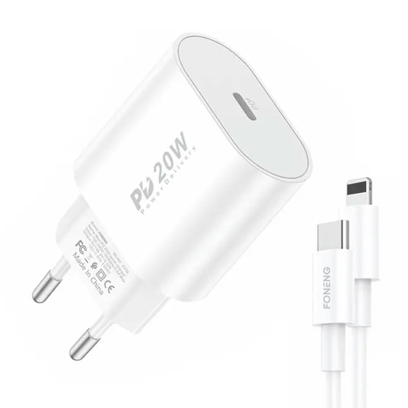 Fast charger Foneng 1x USB PD 3.0 EU39 + USB C to Lightning Fast charger Foneng 1x USB PD 3.0 EU39 + USB C to Lightning