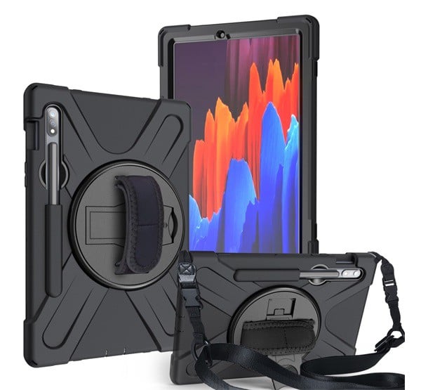 Defender műanyag telefonvédő (közepesen ütésálló, kitámasztó, 360°-ban forgatható + kézpánt, vállpánt) FEKETE [Samsung Galaxy Tab S8 ... Defender műanyag telefonvédő (közepesen ütésálló, kitámasztó, 360°-ban forgatható + kézpánt, vállpánt) FEKETE [Samsung Galaxy Tab S8 ...
