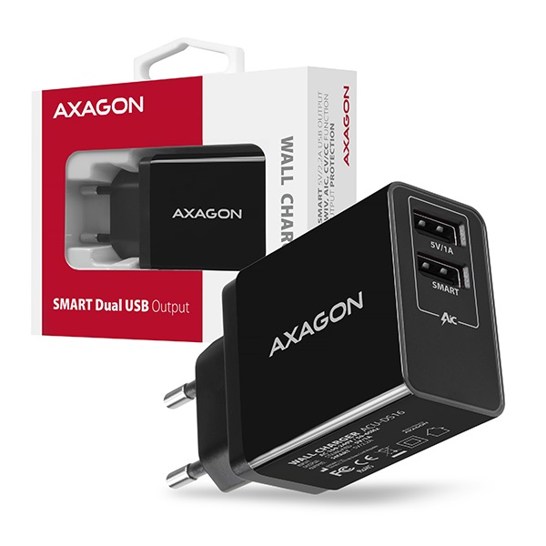 Axagon ACU-DS16 2.2A + 1A hálózati töltő fekete