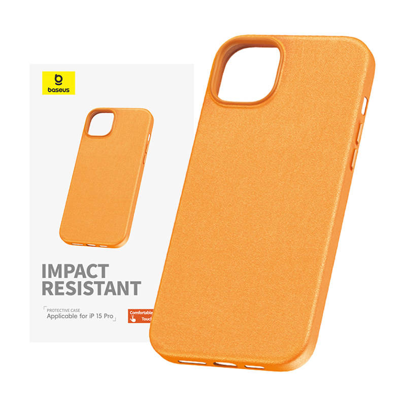 Phone Case for iPhone 15 ProMax Baseus Fauxther Series (Orange) Phone Case for iPhone 15 ProMax Baseus Fauxther Series (Orange)