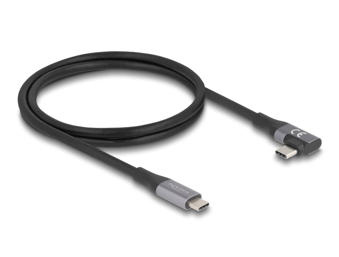 Delock USB 40 Gbps Kábel, ívelt bal / jobb, USB PD 3.1 Extended Power Range 240 W 1 m (81131)