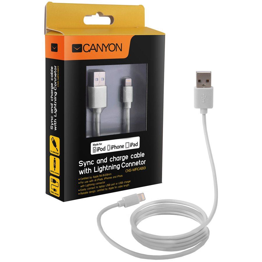 Canyon CNS-MFICAB01W Ultra-kompact MFI kábel fehér