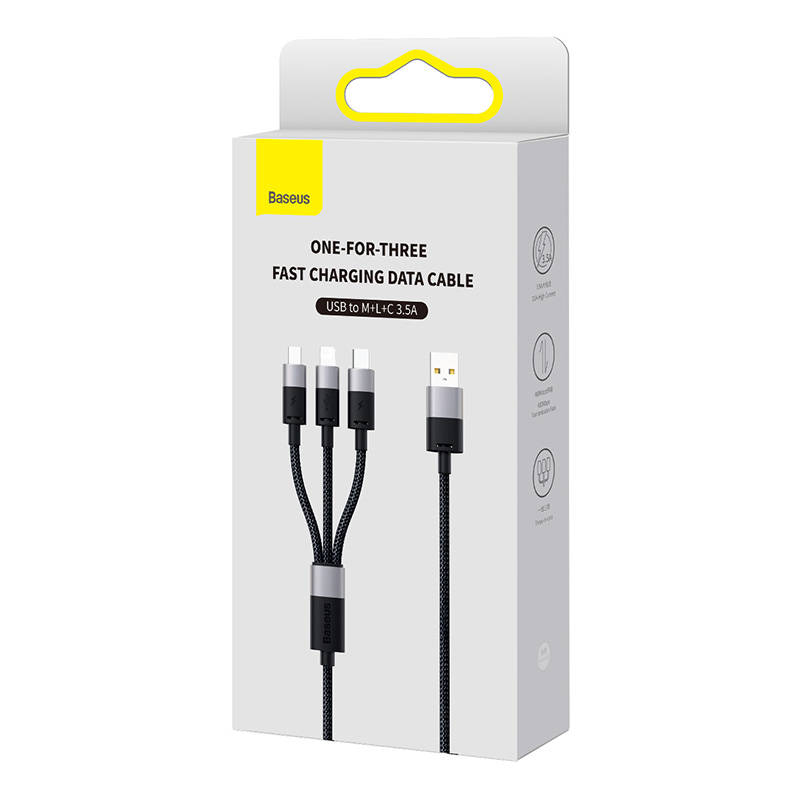 Quick Charge USB to M+L+C  Baseus StarSpeed 3.5A 0,6m (Black)