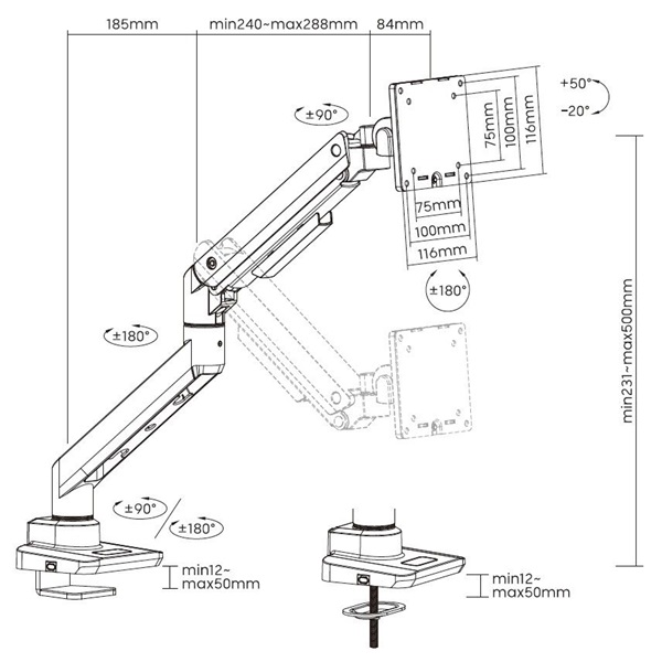 Equip  650181  17"-49" dönthető forgatható Monitor Asztali konzol fehér 