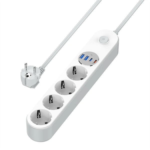 COLORWAY Hálózati elosztó, CW-CHE44PDW, 4 dugalj, 4xUSB (Type-C 2PD20W + 2USB QC3.0) (20 W), 2 m, fehér
