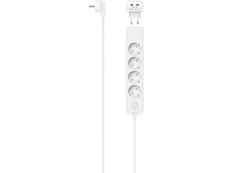 Hama hálózati elosztó 5 csatlakozós +2x USB-C 1,4m fehér (223191)