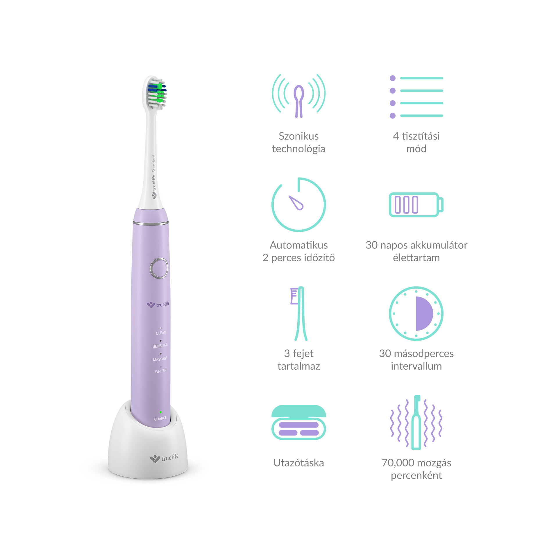 TrueLife SonicBrush Compact Elektromos fogkefe Lavender