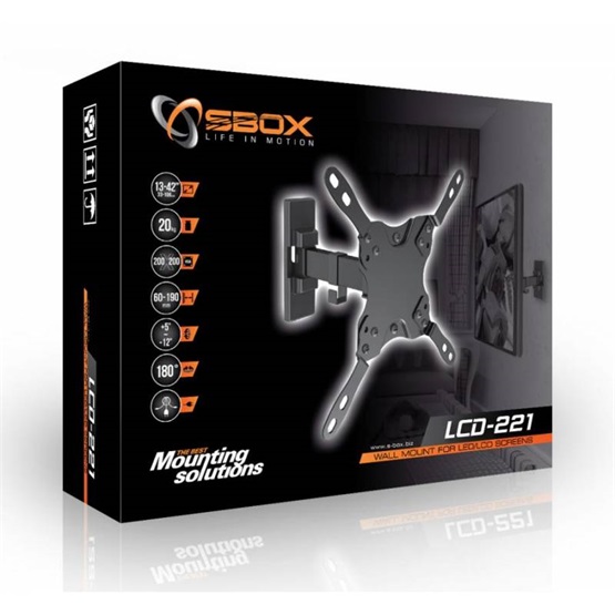 SBOX LCD-221 13"-42" dönthető forgatható fali konzol Fekete