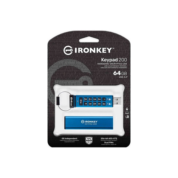 Kingston 64GB IronKey Keypad 200 USB3.2 Kék