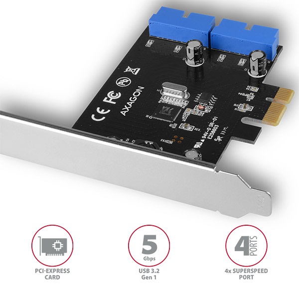 Axagon 4x USB 3.2 Gen1 bővítő kártya PCIe (PCEU-034VL)