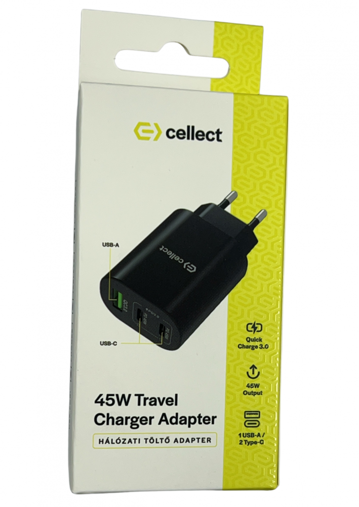 Hálózati gyorstöltő adapter 45W, Fekete