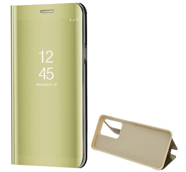 Tok álló (aktív FLIP, oldalra nyíló, asztali tartó funkció, tükrös felület, Mirror View Case) ARANY [Samsung Galaxy S20 Ultra 5G (SM-G988B)]
