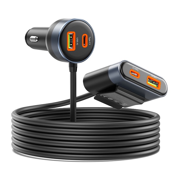 ORICO  CC-98AC-BK-BP  Szivargyújtós  hoszabbítóval  2xUSB-A+2xUSB-C autós töltő Fekete