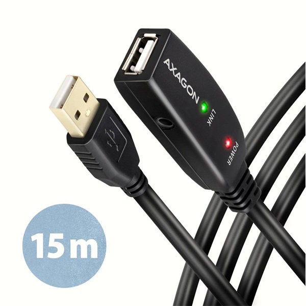 Axagon ADR-215 15m USB 2.0 A apa - anya aktív repeater kábel Axagon ADR-215 15m USB 2.0 A apa - anya aktív repeater kábel
