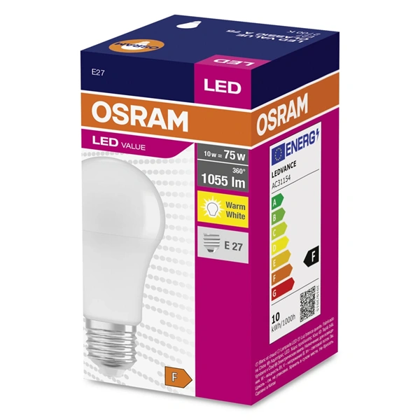 Osram Value opál búra 10W 827lm 2700K E27 LED körte izzó