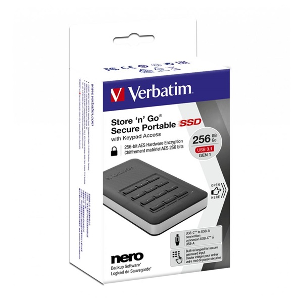 Verbatim 53402 256GB USB-C 3.1 Gen1 Keyboard Access  külső SSD Fekete