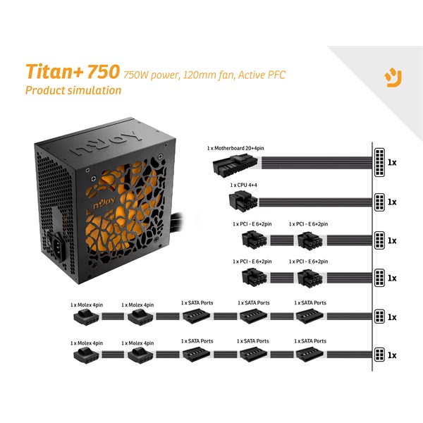 NJOY 750W Titan+ 750 80 Plus Bronze Aktív PFC 12cm Tápegység NJOY 750W Titan+ 750 80 Plus Bronze Aktív PFC 12cm Tápegység
