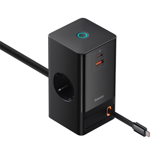 Baseus PowerCombo töltőállomás 65W 2×CEE 7/3 +1×USB Type-A + 1×USB Type-C + USB Type-C kábel Fekete