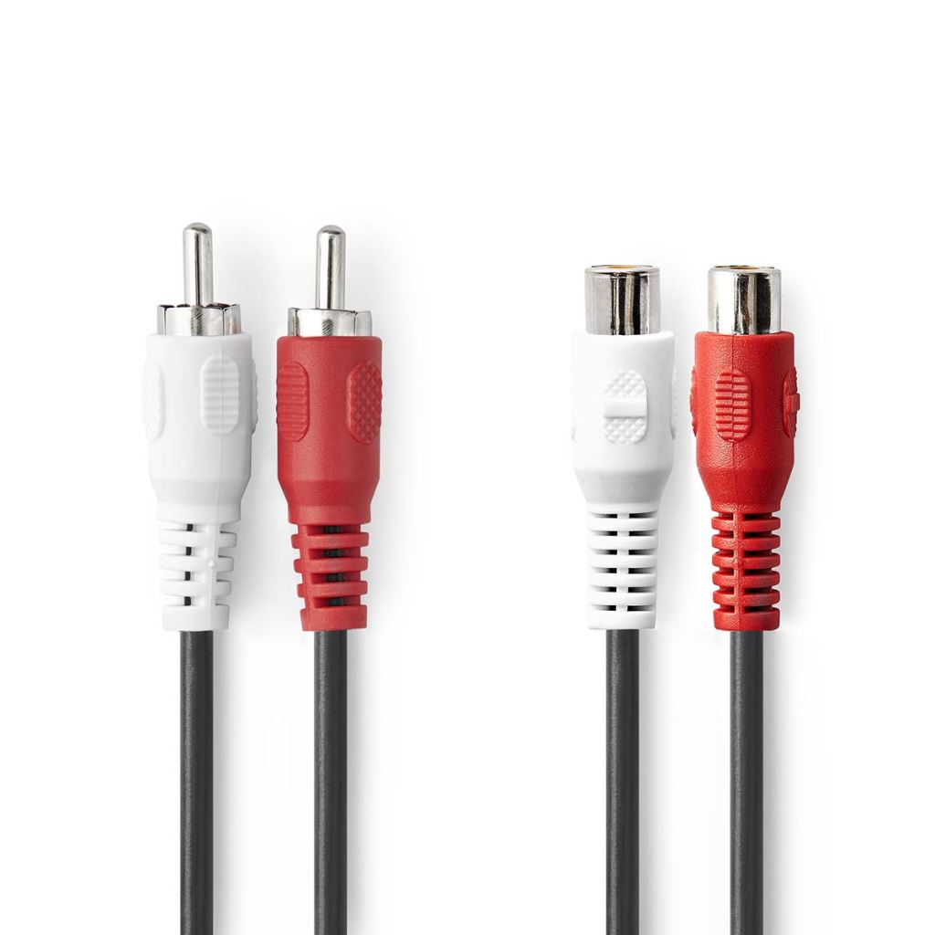 Nedis, RCA Dugasz x2, RCA Aljzat x2, nikkelezett, sztereó audiokábel, 5m, fekete (CAGP24205BK50)