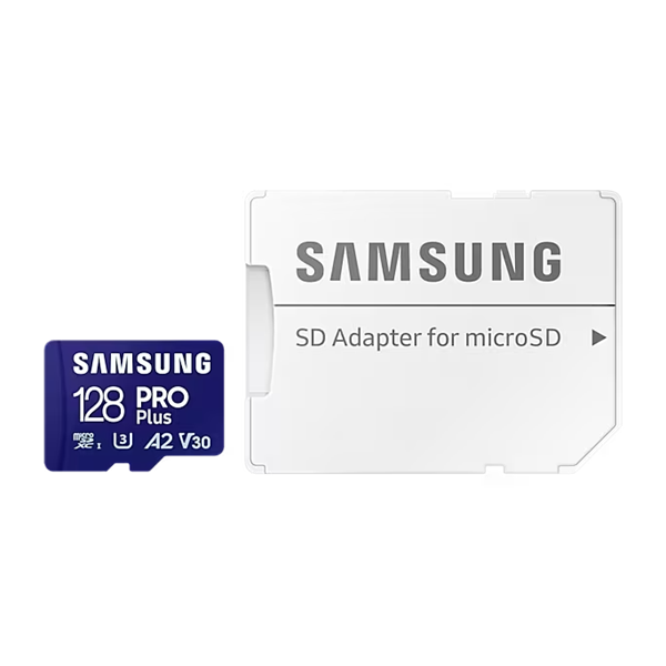 Samsung 128GB microSDXC Pro Plus Class10 U3 A2 V30 + adapterrel