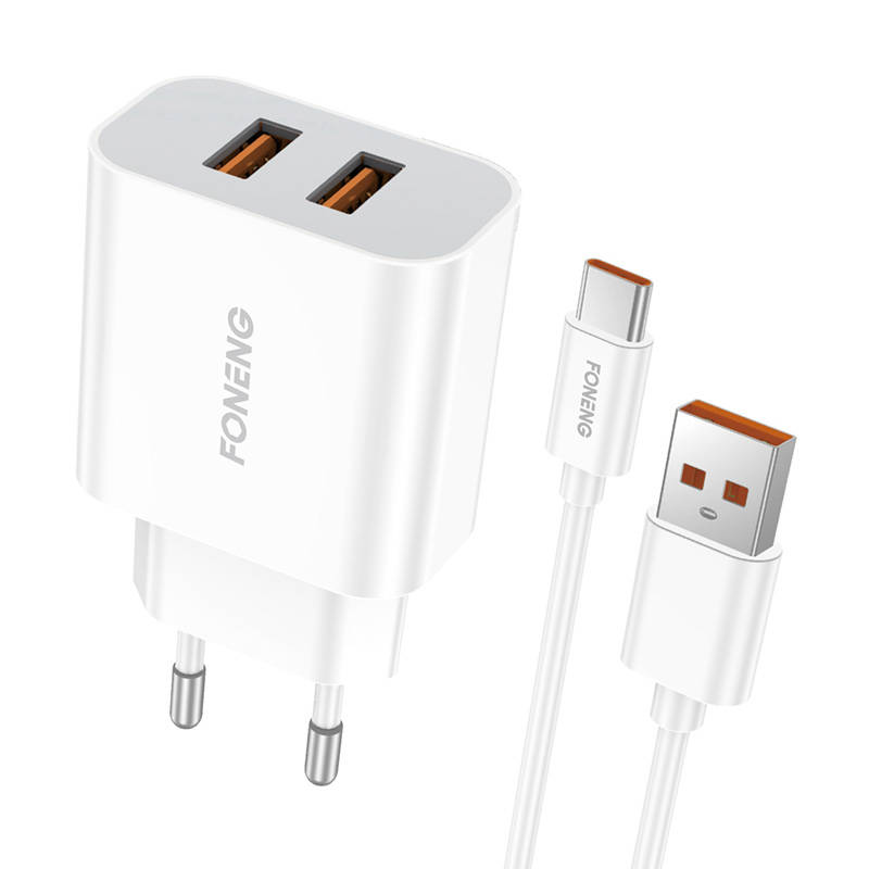 Fast charger Foneng 2x USB EU45 + USB Type C cable Fast charger Foneng 2x USB EU45 + USB Type C cable