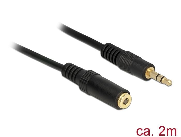 Delock sztereó jack hosszabbító kábel 3.5 mm 3 tűs apa-anya 2 m fekete (83766) Delock sztereó jack hosszabbító kábel 3.5 mm 3 tűs apa-anya 2 m fekete (83766)