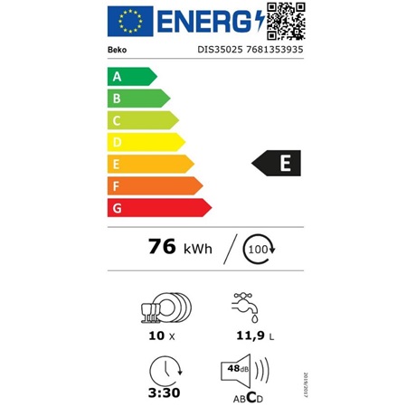 Beko DIS35025 10 terítékes beépíthető mosogatógép