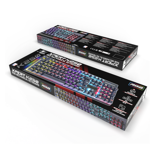 Spirit of Gamer Billentyűzet Mechanikus XPERT K250  105 gomb  SOG red RGB LED USB fekete HU