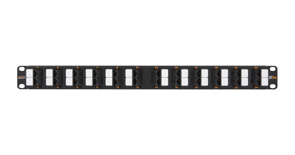 Nikomax UTP patch panel cat.5e 24 port 19" 1U döntött (NMC-RP24UD2-AN-1U-BK)