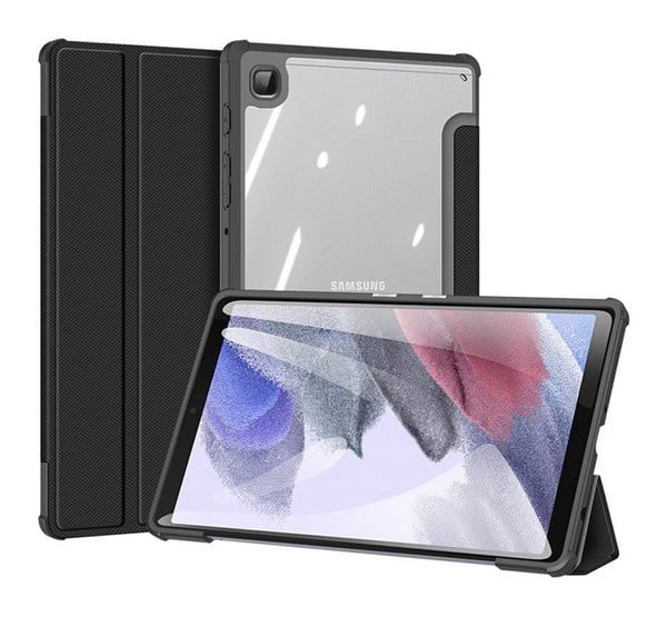 DUX DUCIS TOBY tok álló, bőr hatású (aktív FLIP, oldalra nyíló, TRIFOLD asztali tartó funkció, S-Pen tartó) FEKETE [Samsung Galaxy Tab A7 ...