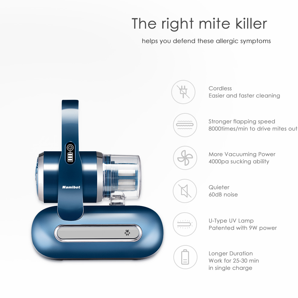 Mamibot vezeték nélküli kézi UV, atkaírtó porszívó, Dust Mite Vacuum Cleaner UVlite 200, kék Mamibot vezeték nélküli kézi UV, atkaírtó porszívó, Dust Mite Vacuum Cleaner UVlite 200, kék