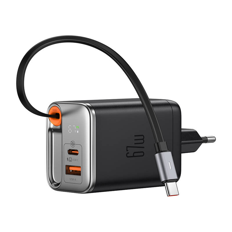 McDodo CH-4100 67W GaN 2-in-1 USB-C+A hálózati töltő 65cm USB-C kábel Fekete