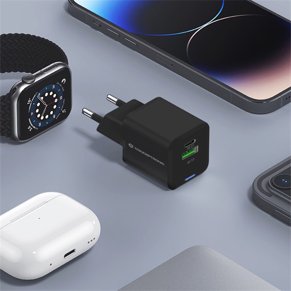 Conceptronic   ALTHEA16B  USB-C+USB-A  33W   telefon töltő adapter+3in1kábel Fekete