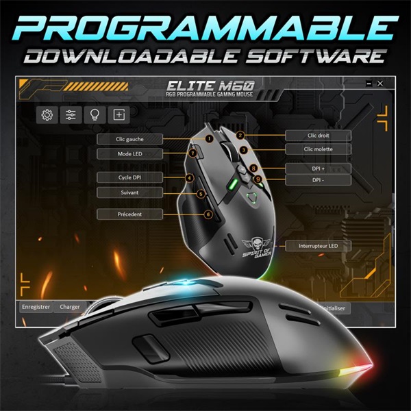 Spirit of Gamer ELITE-M60 Optikai  20000 DPI  1000Hz  9 programozható gomb  RGB  vezetékes Egér Fekete