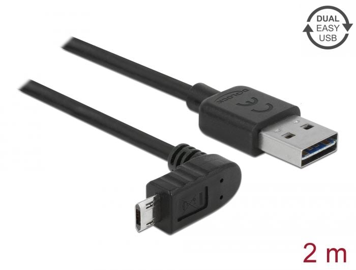 Delock 83856 USB Type-A - USB Micro-B (derékszögben hajlított) kábel 2m fekete