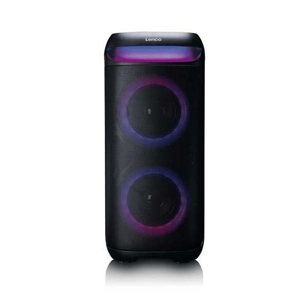 Lenco PA-210BK Bluetooth 5.3 bulihangszóró beépített világítással , TWS, 100W erősítővel, 2x mikrofon bemenet