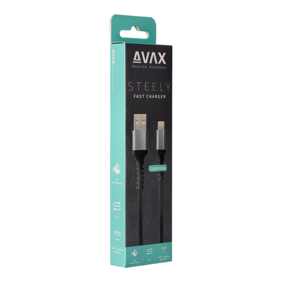  AVAX CB401G STEELY USB A-Lightning 20W   3A  1,5m acélszürke 