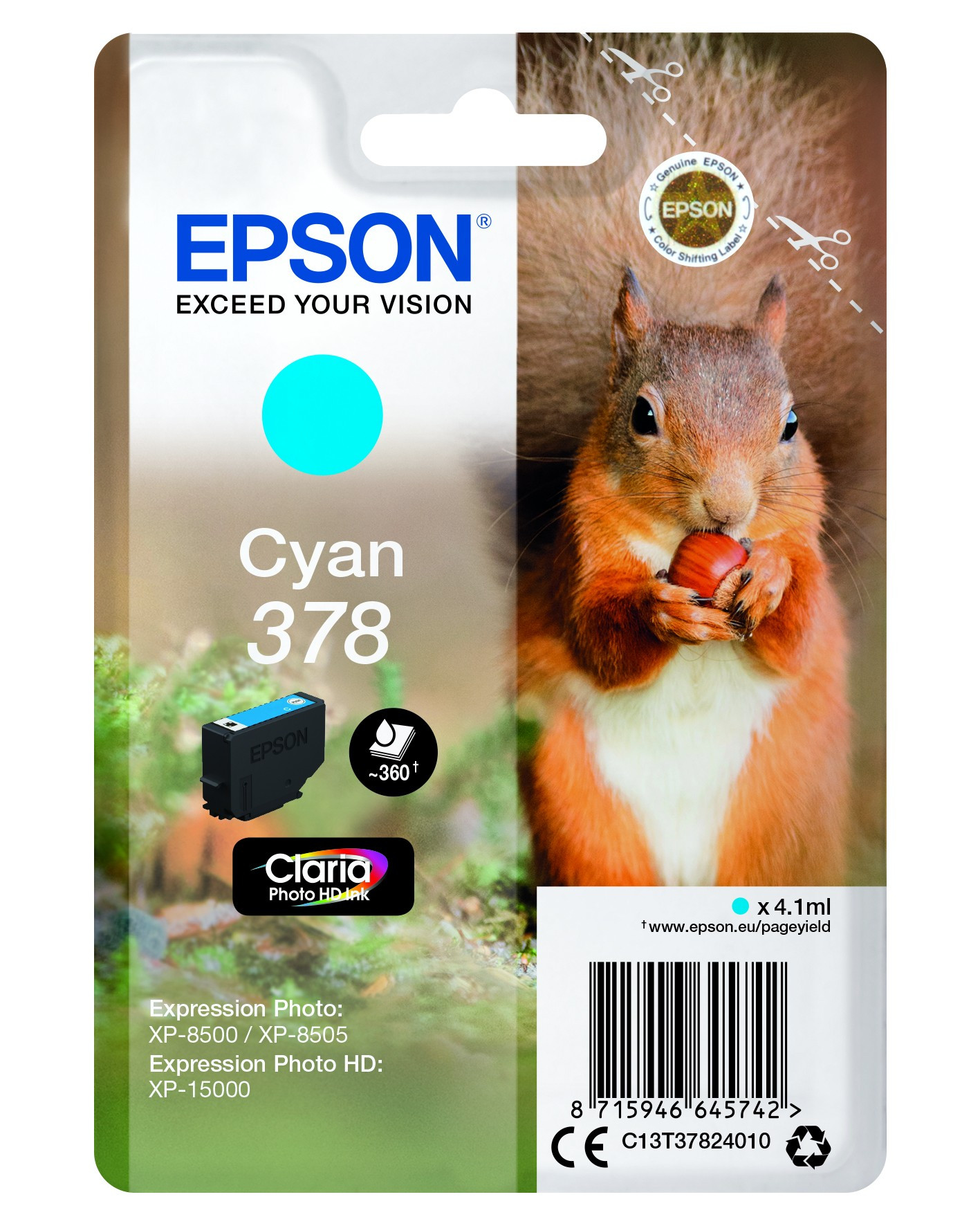 Epson T3782 Tintapatron Cián 4,1 ml No.378 Eredeti Epson T3782 Tintapatron Cián 4,1 ml No.378 Eredeti