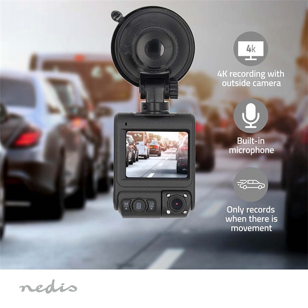Nedis DCAM2024BK fedélzeti menetrögzítő kamera (dash cam), 4K@30fps, 12 MPixel, Wi-Fi, LCD, dupla kamera, GPS