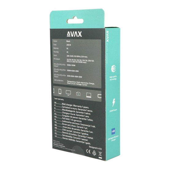 CHG AVAX DC637 DESKY+ 4xType C (PD 3.0) 200W GaN gyorstöltő elosztó - Dobozsérült termék