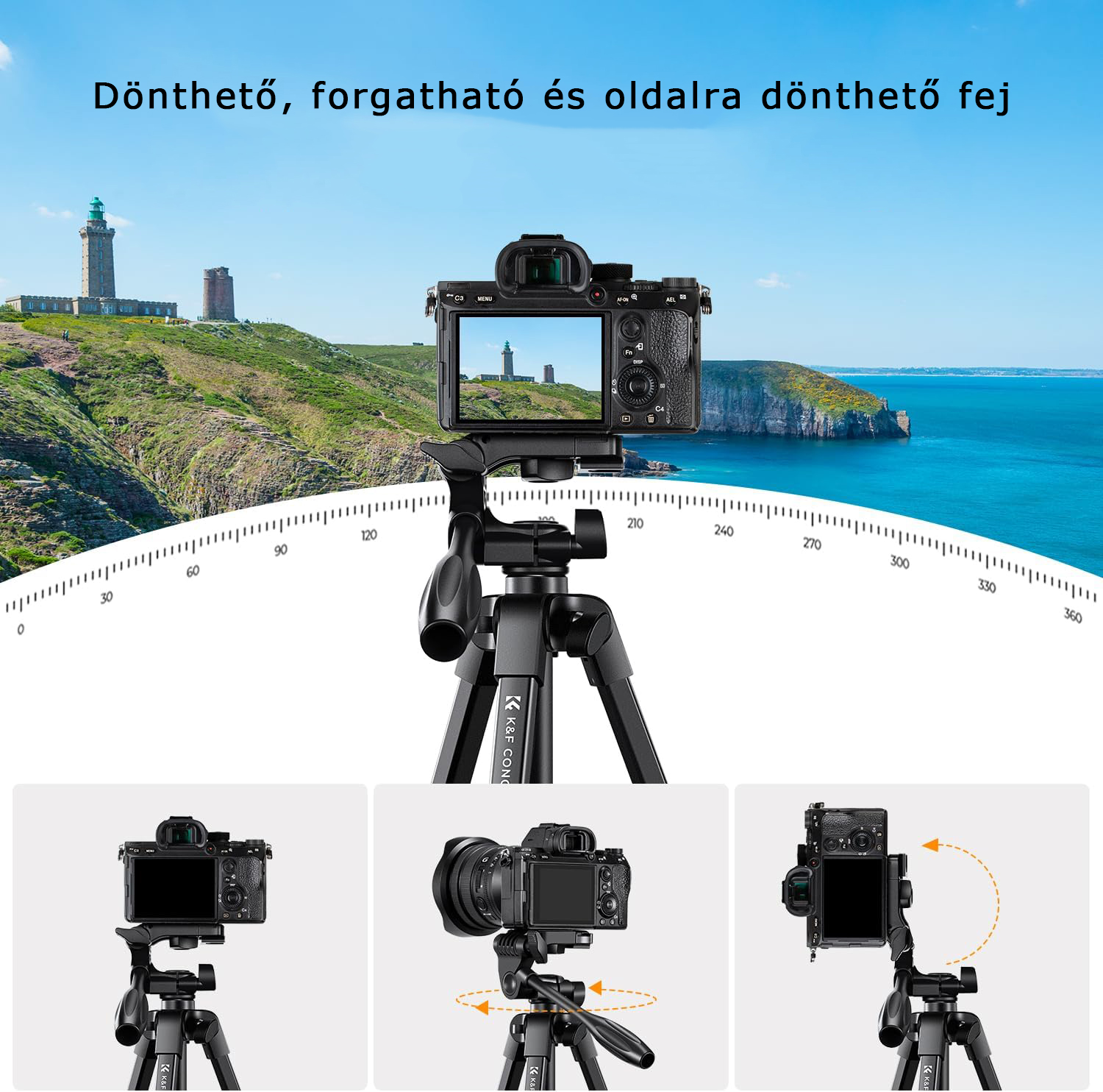 K&F Concept B174A1 állvány, telefontartó adapterrel, bluetooth kioldóval
