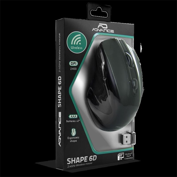 Advance   SHAPE 6D 2400 DPI  6 gomb  ergonomikus Egér vezeték nélküli  fekete 