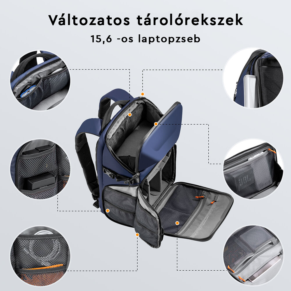 K&F Concept Alpha Backpack 20L, fotós hátizsák, vízálló, kék