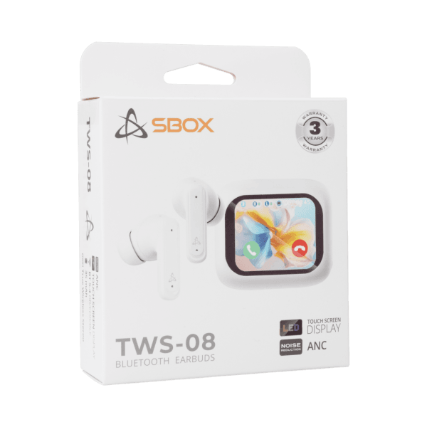 SBOX EB-TWS08-W Bluetooth v:5.4 fülhallgató mikr.toucLCD Fehér