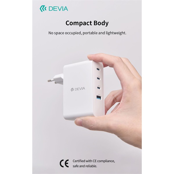 Devia Extreme Speed Series 100W GaN PD  USB+3xType-C hálózati gyorstöltő adapter Fehér